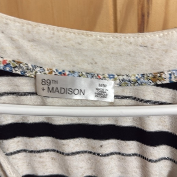 89th +MADISON Striped V-Neck Buttoned Women's Top - Picture 2 of 4